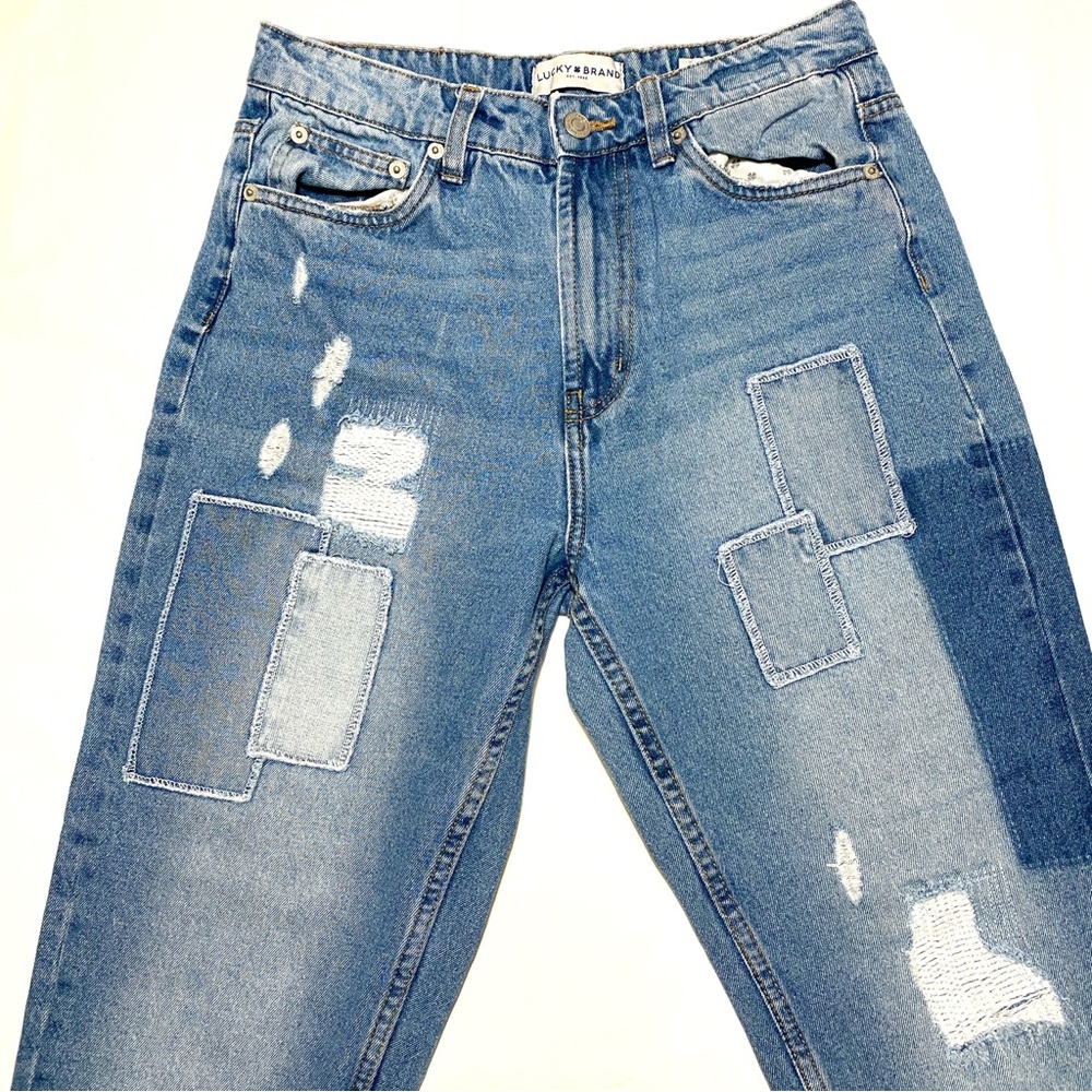 Lucky Brand High Rise Mom Patchwork Jeans Women’s Size 4/27" Blue Boho Festival - Picture 8 of 15